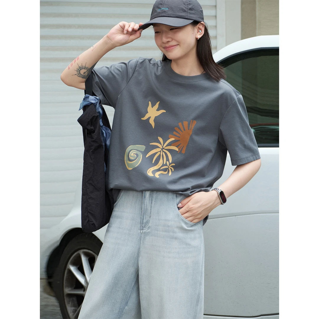 knighttom【凉感速干7A抗菌】灰色热带图案印花T恤短袖X252T021F