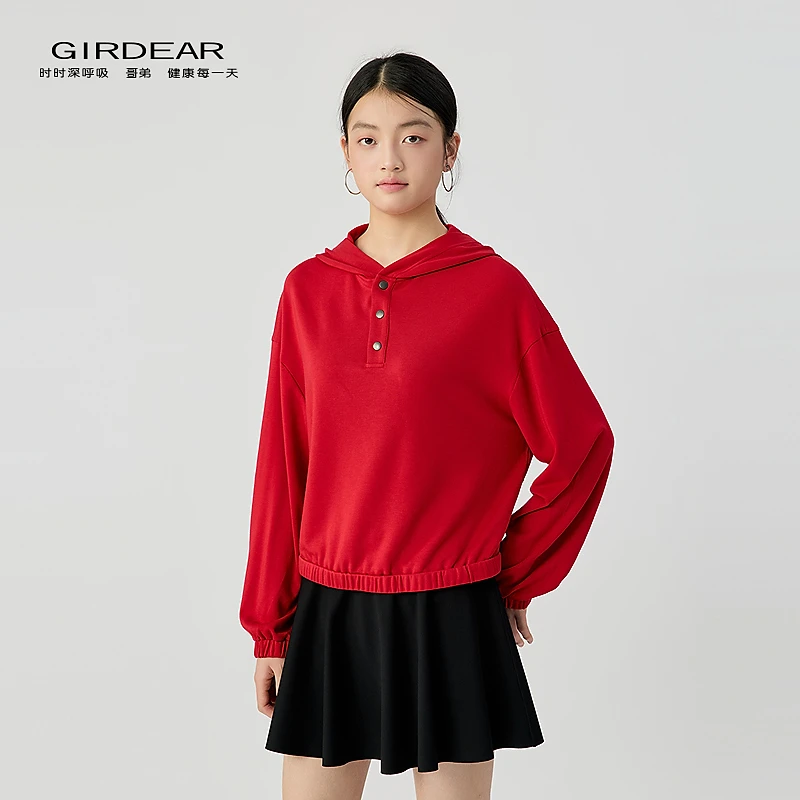 哥弟  时尚品质女装连帽半开襟休闲风舒适亲肤简约百搭卫衣130108