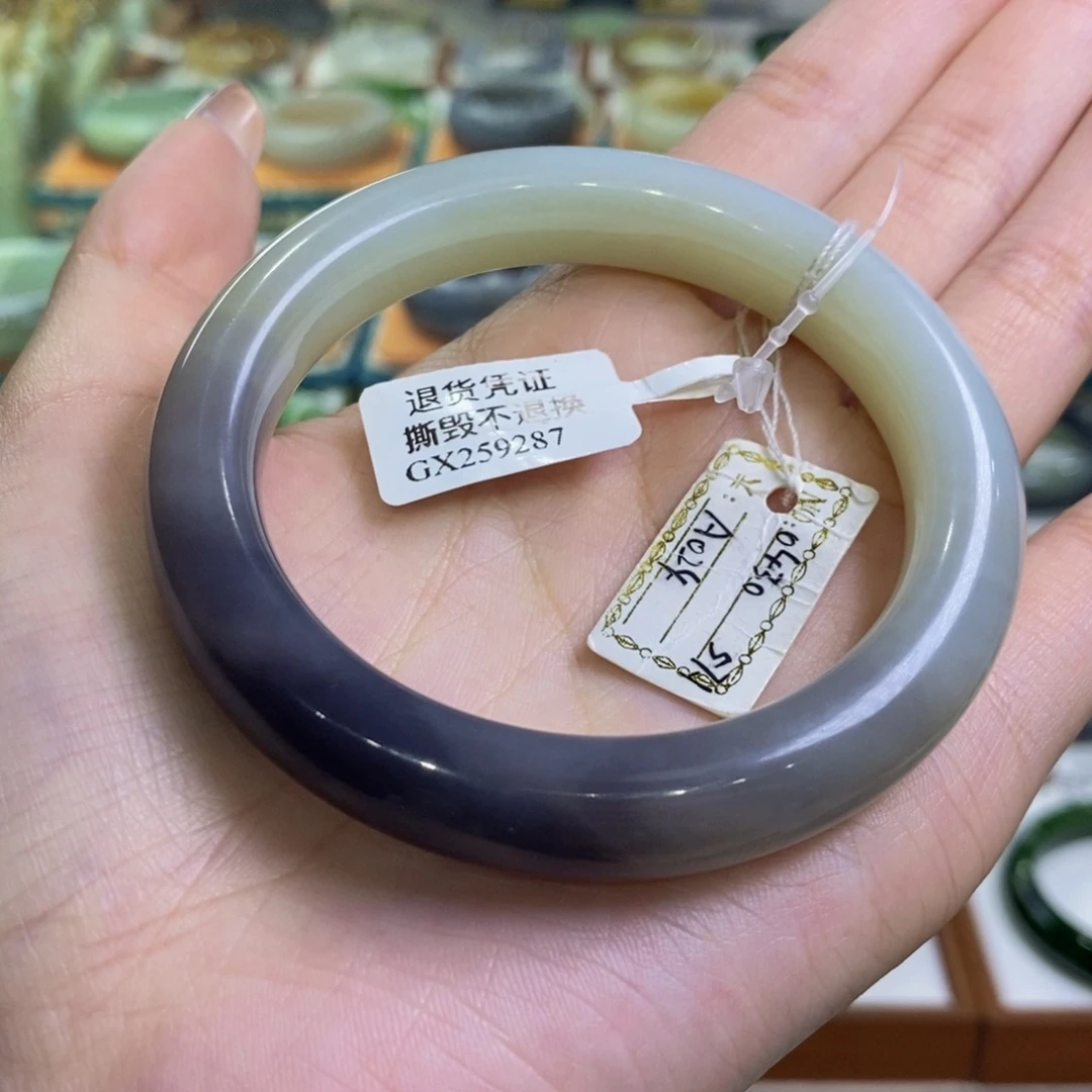 和田玉未镶嵌手镯青海蓝莓酱紫半山水56/57