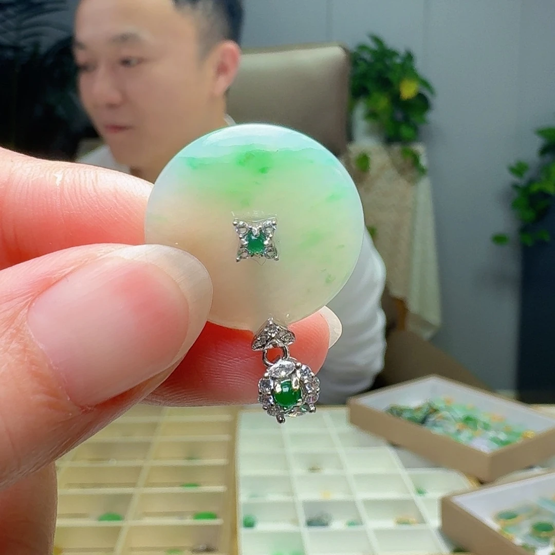 翡翠银S925镶嵌吊坠(不含链)天然纹