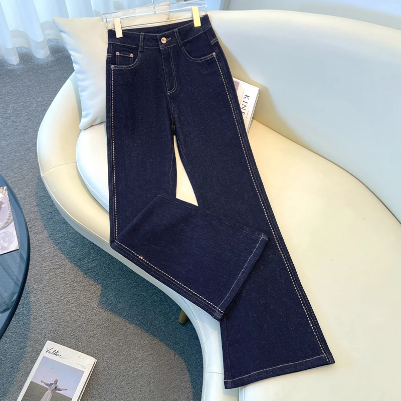 丹宁蓝微喇牛仔裤女士2025秋季新款高腰显瘦修身休闲马蹄喇叭裤子