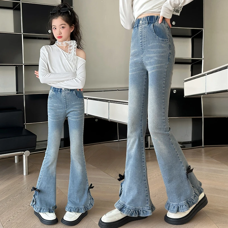 女童牛仔喇叭裤春季修身洋气2025新款中大儿童百搭春秋弹力长裤潮