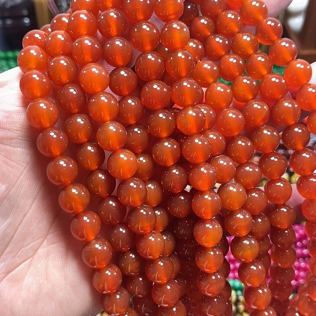 玛瑙/玉髓未镶嵌珠宝半成品红玛瑙一条卡10mm