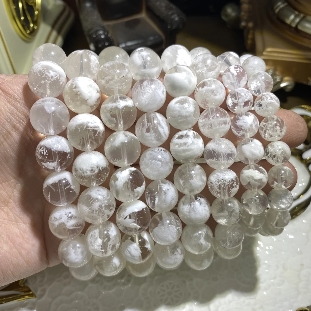 D790-珍藏级天然雪花幽灵水晶手串单圈-多样性发其一