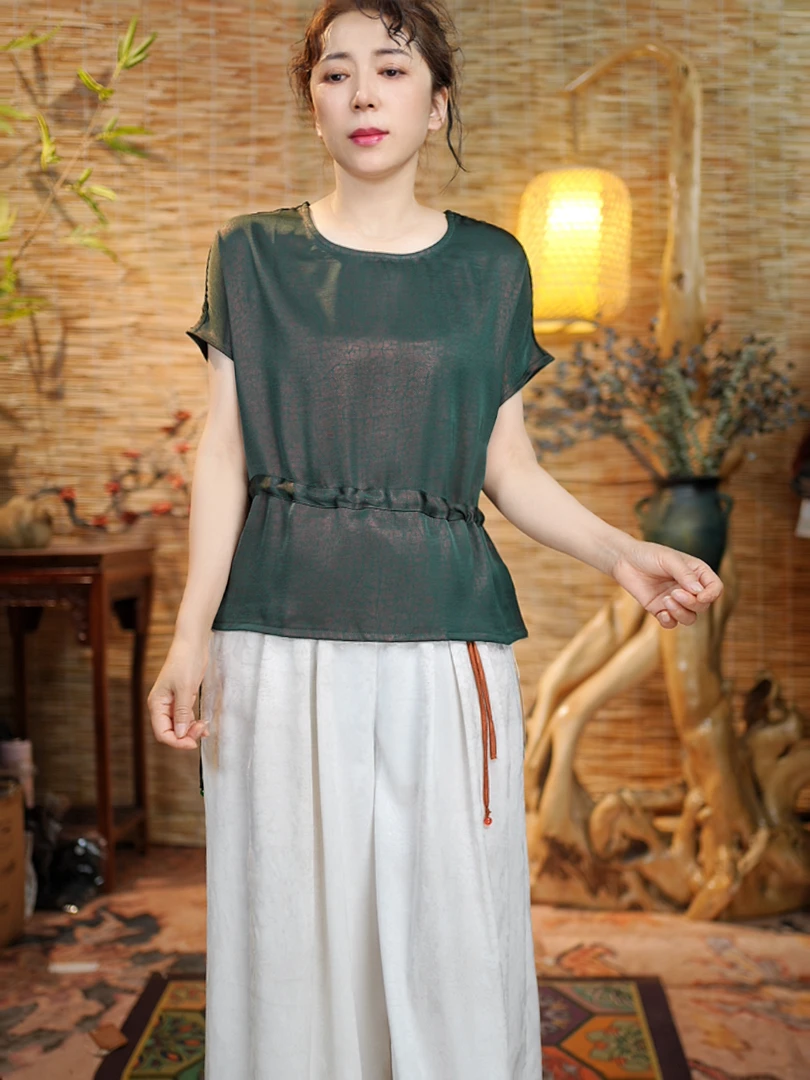 【玄影上衣】春季新款光影丝感新中式收腰国风百搭高级感显瘦上衣