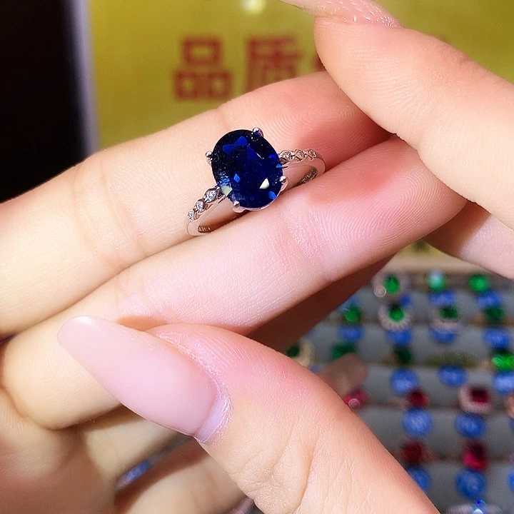 蓝宝石戒指银S925镶嵌