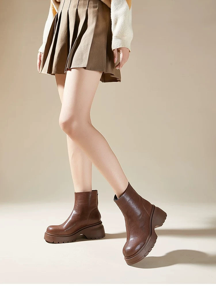 5011新款高品质广版轻奢水染头层小牛皮单里短靴内里脚垫全部头层