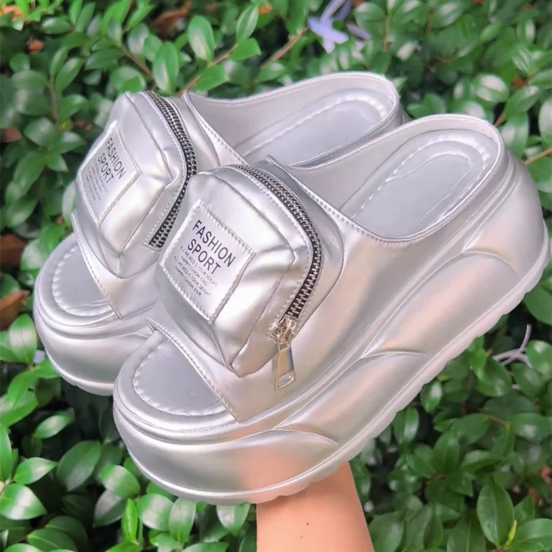 镂空一脚蹬罗马包头半拖鞋女2025夏季厚底拖鞋外穿休闲增高凉鞋潮