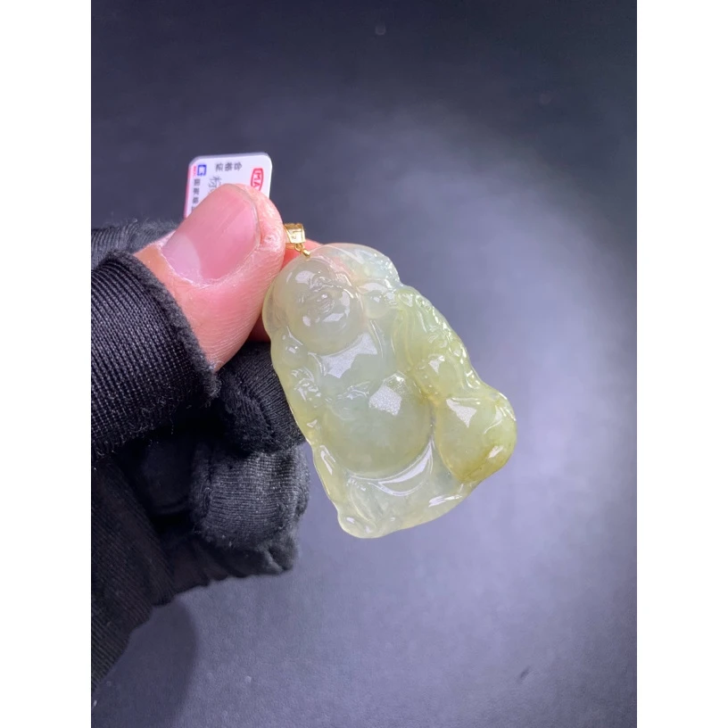 天然A货翡翠18K金镶嵌布袋佛78901时尚气质女款吊坠挂坠精雕