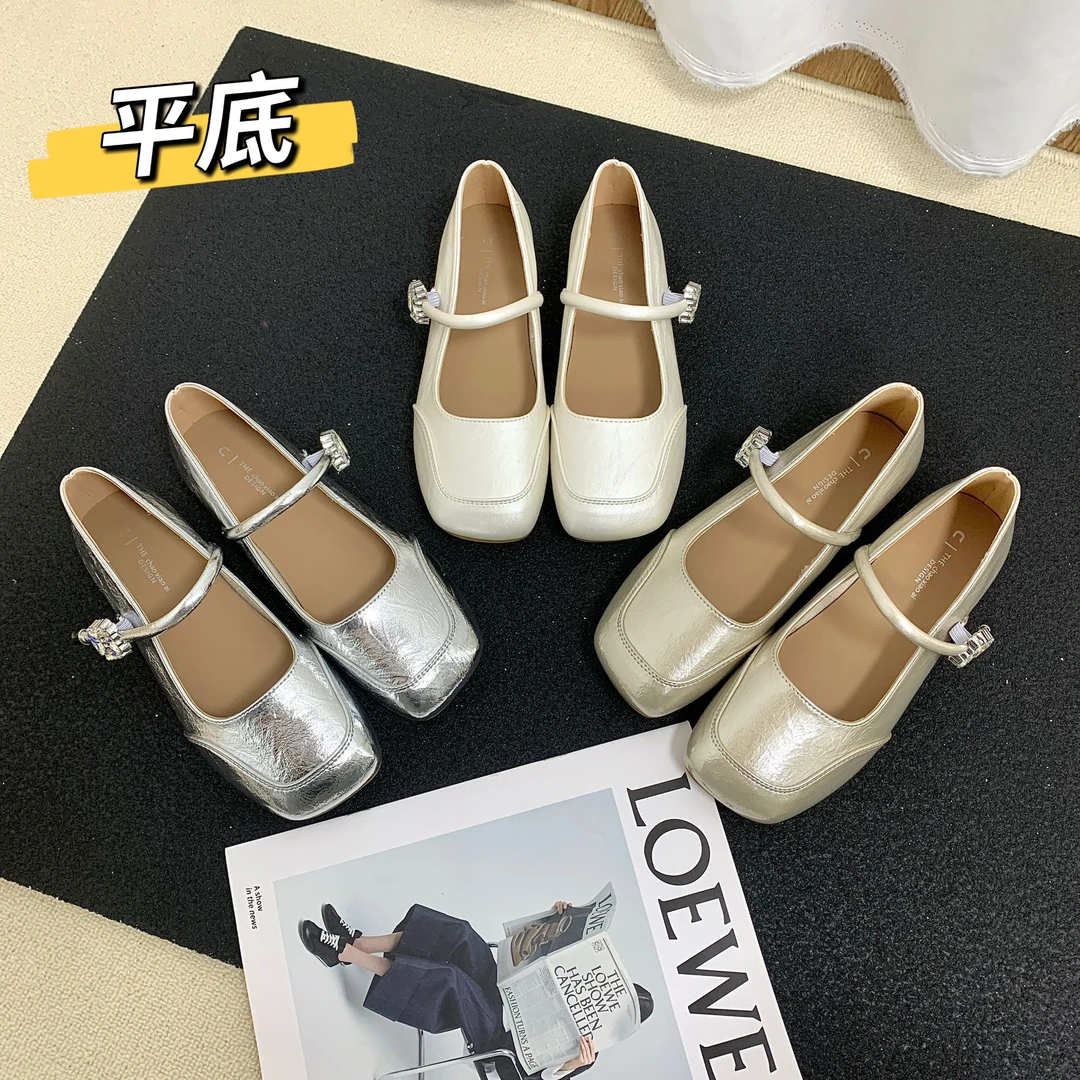 【艾米】2025夏季新款法式高级感软底软面浅口一字带玛丽珍鞋小单鞋