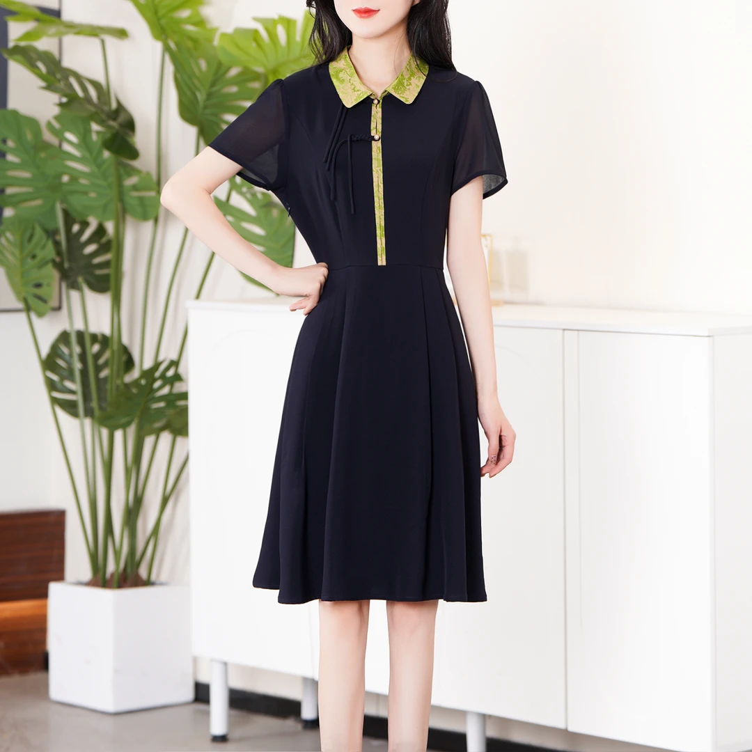 【春夏新款】韩版气质复古时尚百搭翻领中长款连衣裙BS3921裙长98