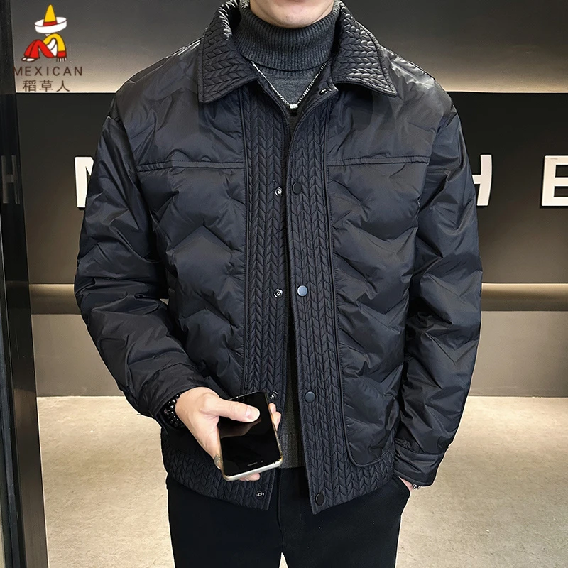 稻草人保暖升级2025新款男装羽绒服日系复古翻领宽松休闲爸爸羽绒