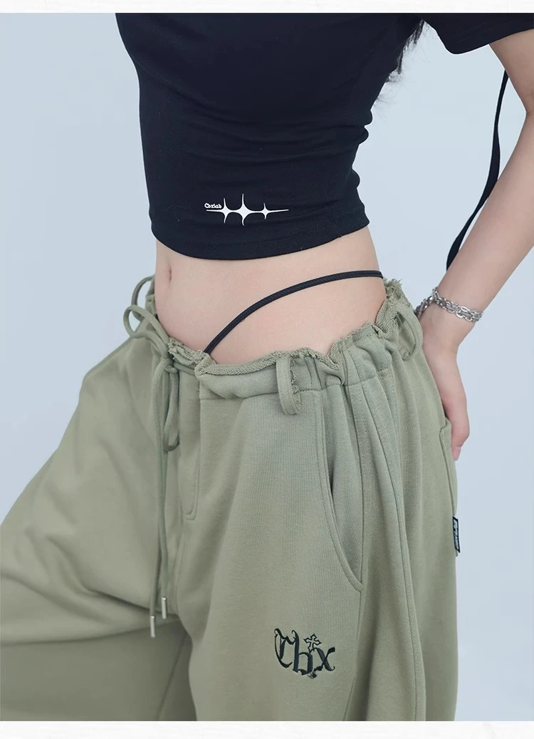 街舞松弛香蕉跳舞嘻哈运动裤女宽松抽绳美式街头白灰色休闲裤潮牌