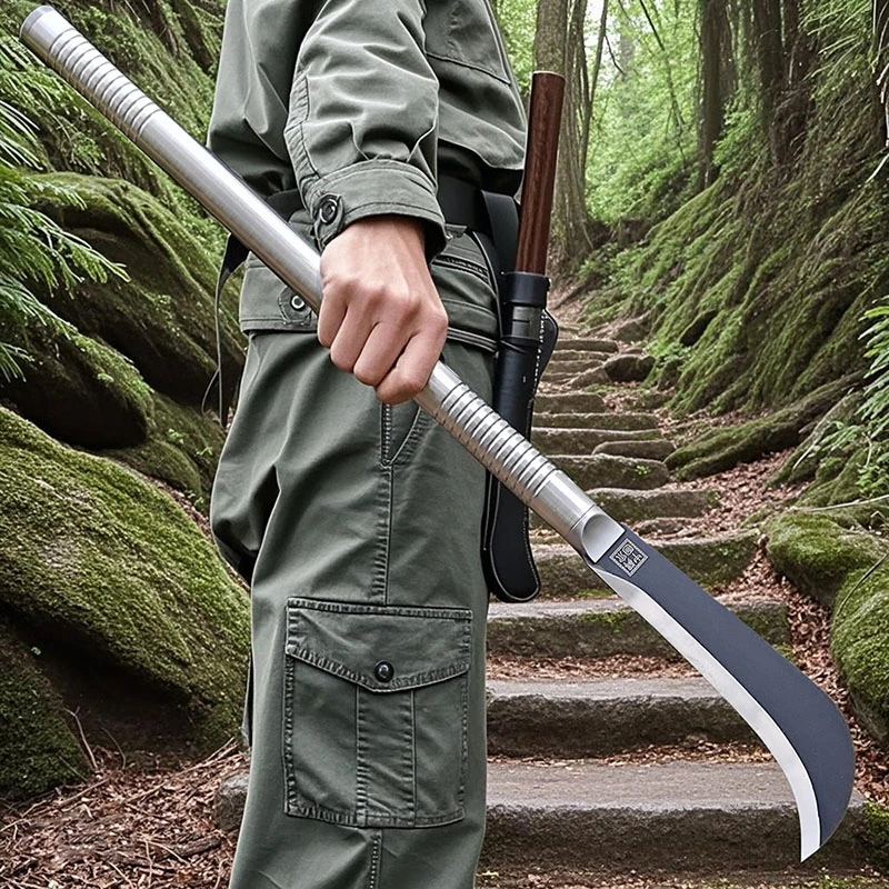 加长超长柄柴刀龙泉手工锻打高锰钢砍柴刀户外开路刀弯刀户外皮套