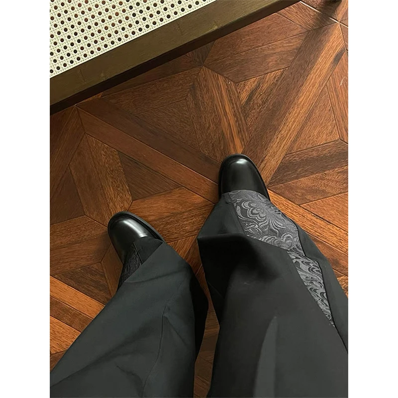 FK04 暗纹雕花优雅宫廷拼接A字阔腿休闲长裤西裤宽松廓形