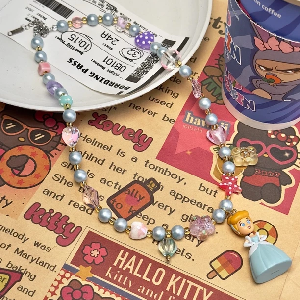 非金属仿珍珠项链 蓝色珠珠公主项链可爱优雅精致甜美百搭P666