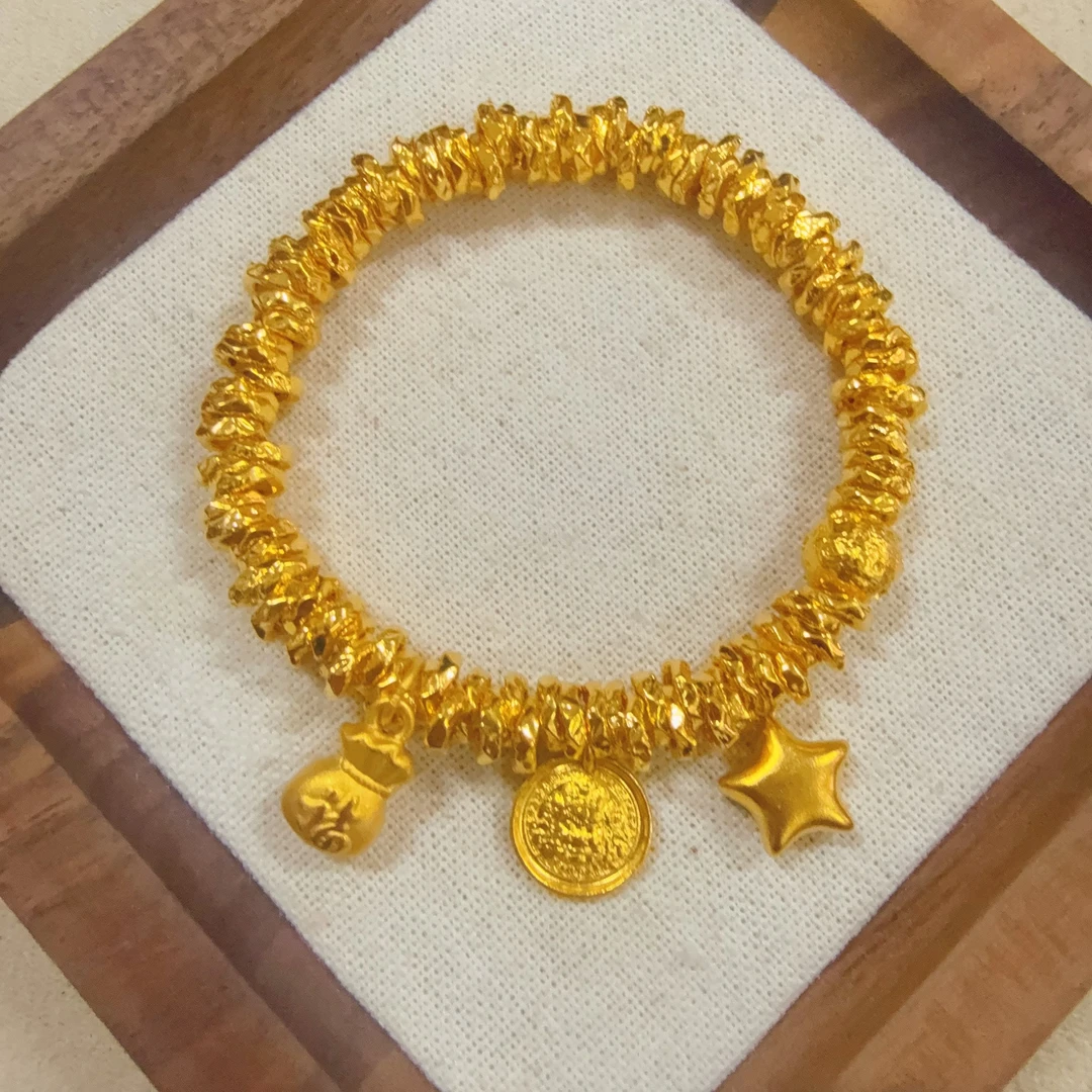 【足金黄财神钱袋盘缠手串】卡6mm(弹力绳）