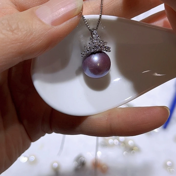 淡水珍珠紫珠银色冰雪女王吊坠未镶嵌
