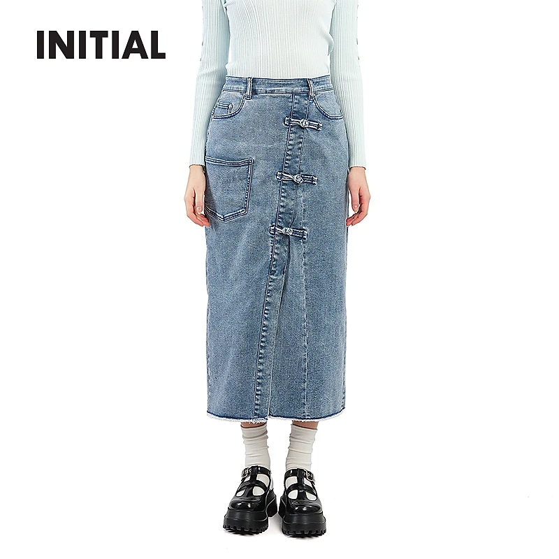 【商场同款新品】INITIAL25春季新中式牛仔铅笔裙女25SKTFMCDM010