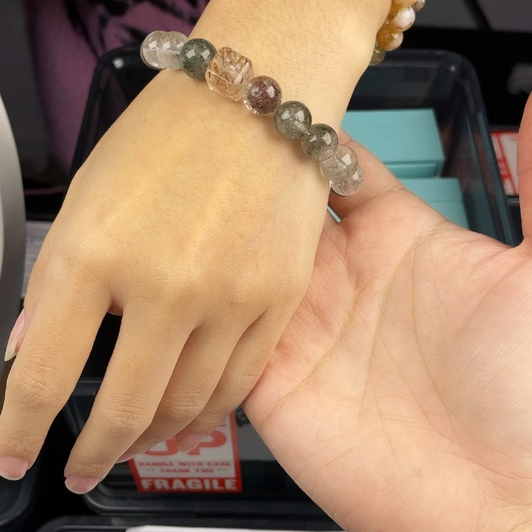 黄晶手串银S925镀金镶嵌