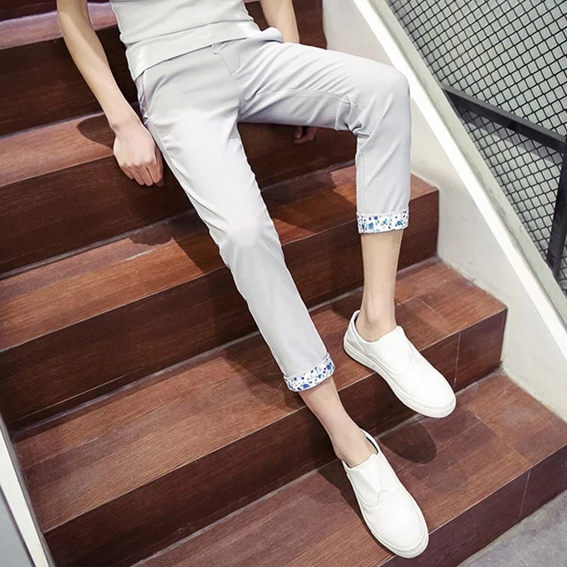 灰色冰丝裤子男夏季薄款潮流男士直筒裤修身显瘦小脚休闲九分裤