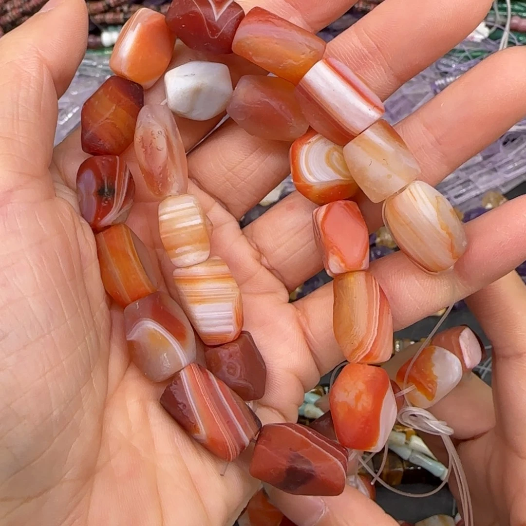 玛瑙/玉髓合金珠宝半成品橘皮缠丝玛瑙八棱10mm一条