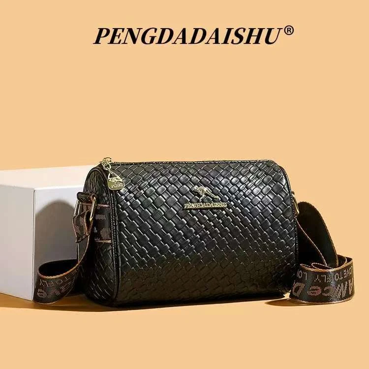 新款时尚大容量单肩斜挎包6695编织黑色