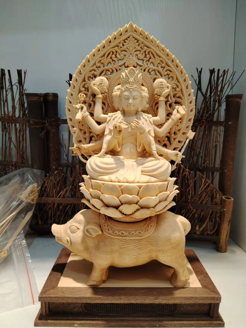 桧木木雕精雕雕刻中式摆件千手观音供奉工艺品菩萨家居佛像实木