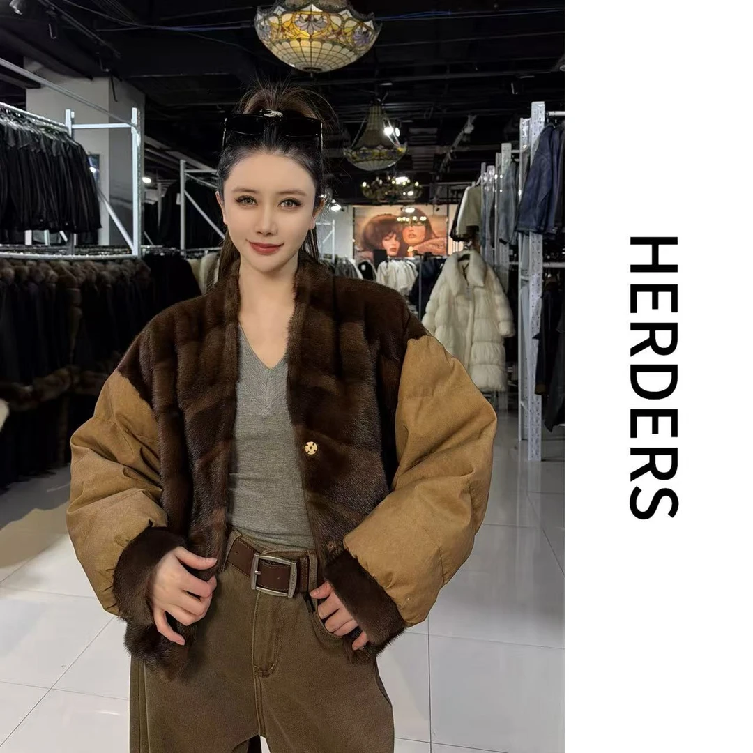 HERDERS 短款纽扣款貂毛羽绒服外套 257963