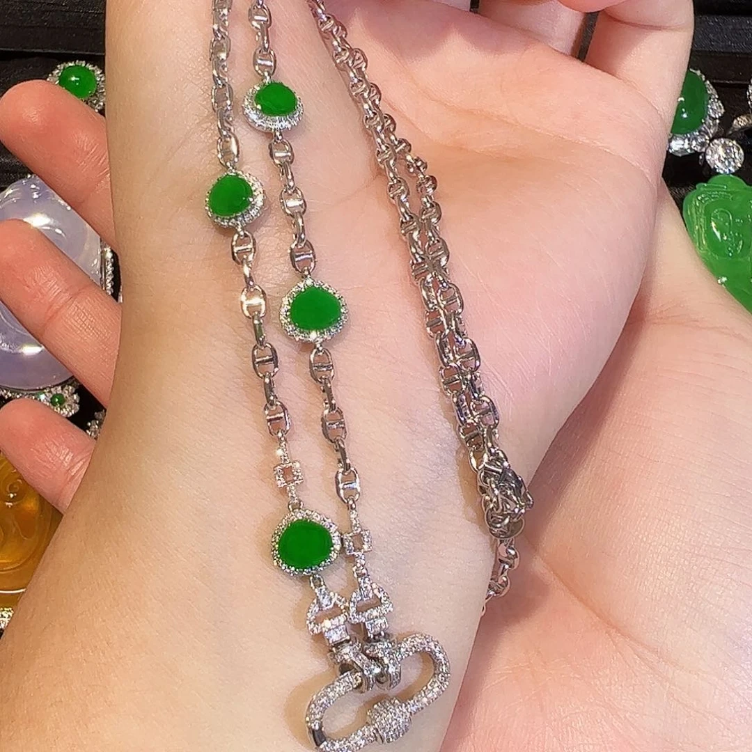 翡翠18K金镶嵌颈饰万能链