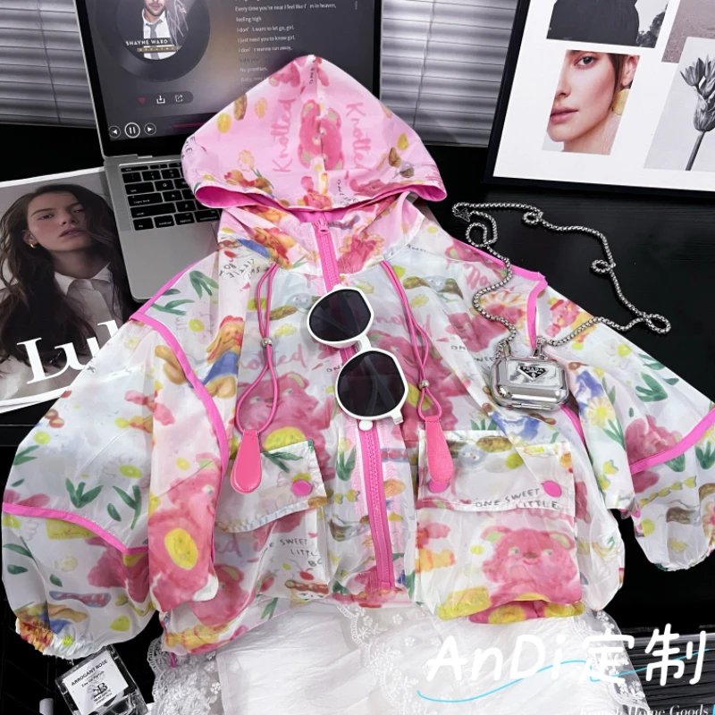 〖ANDI〗安迪订制女童夏季新款可爱小熊字母时尚连帽外套4556