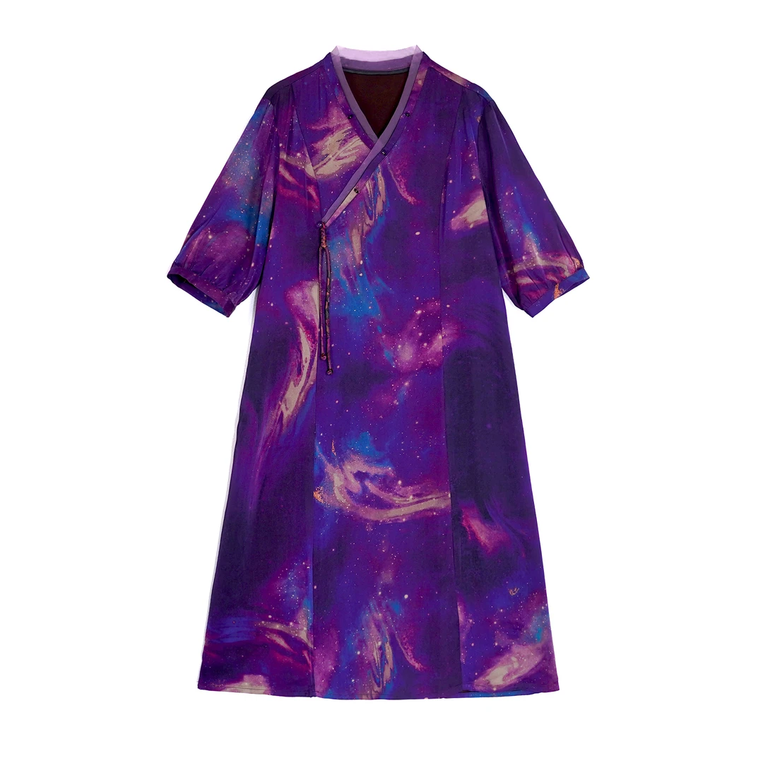 2024新款百搭V领五分袖提花连衣裙RB122702