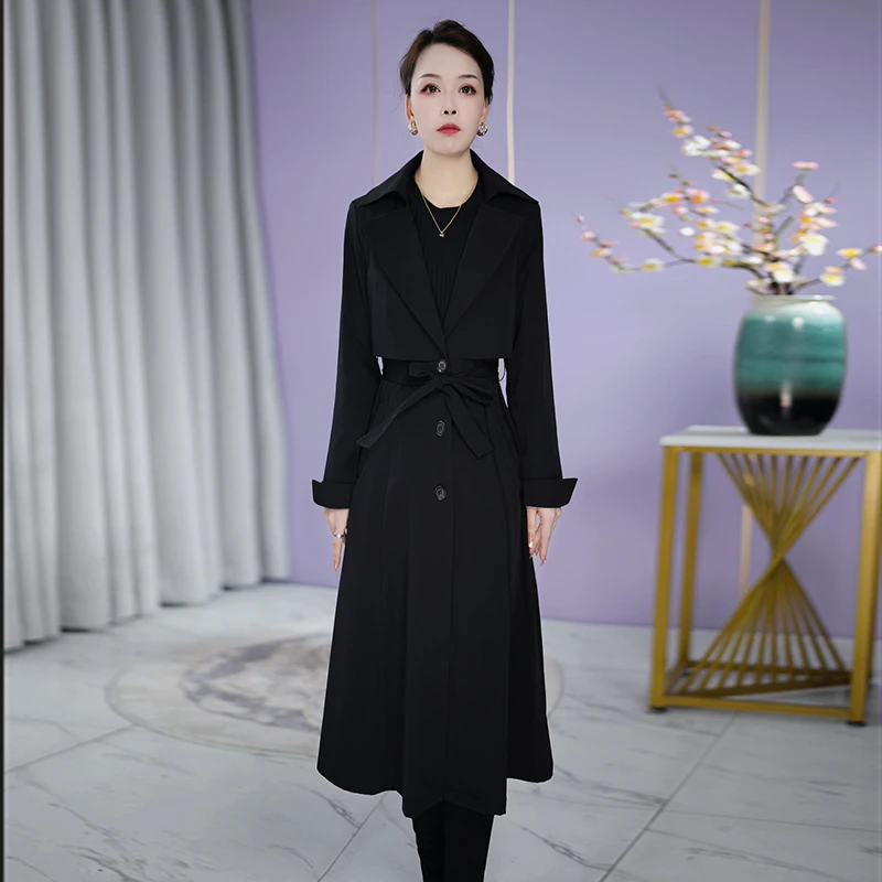高端大气上档次风衣女2025春季腰带修身显瘦遮肚藏肉长袖外套女士