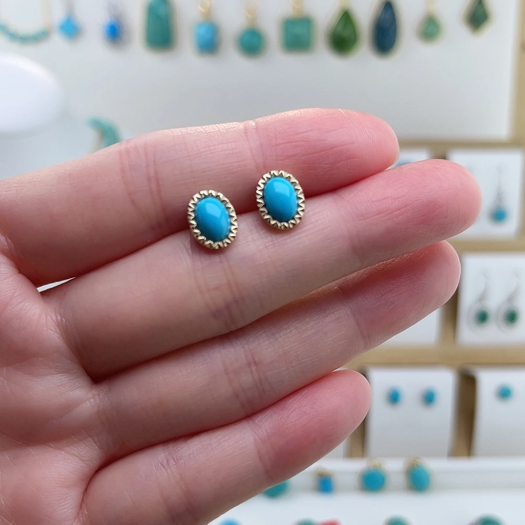 绿松石银S925镶嵌耳饰