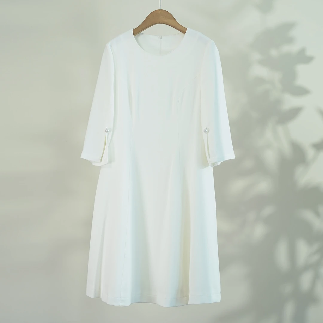 【手工高奢】 气质优雅醋酸中长袖连衣裙（240931）2532