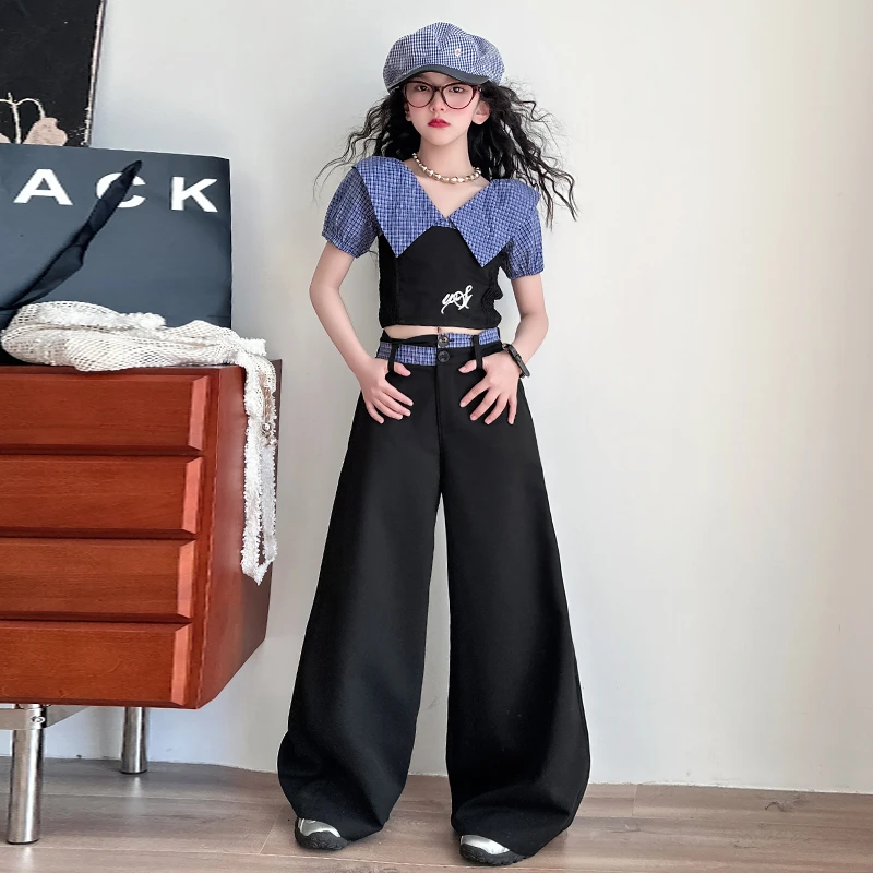 女童春装2025新款儿童娃娃领套装夏款女孩阔腿裤洋气女童夏装套装