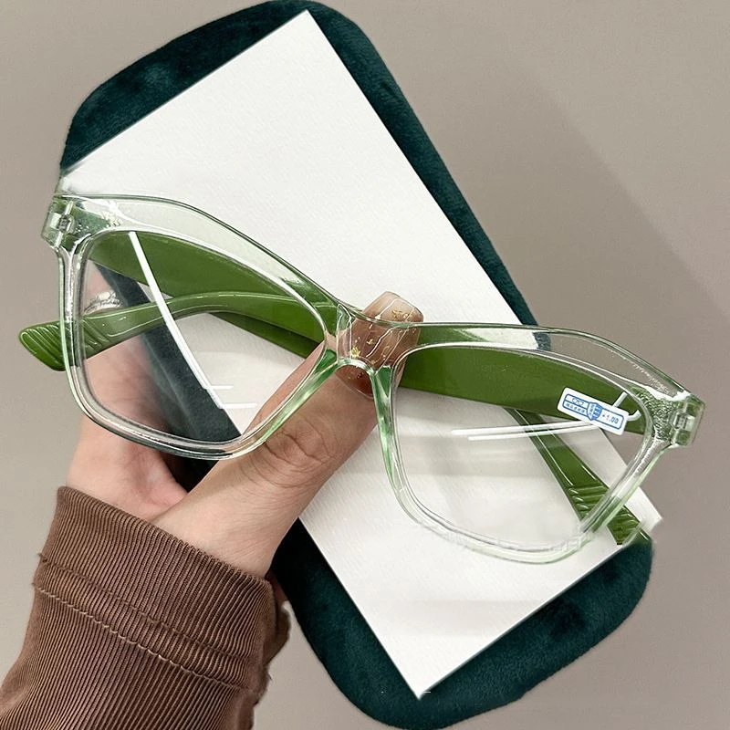 高档翠绿色防蓝光老花镜女式透明大框猫眼洋气年轻老花眼镜时尚高