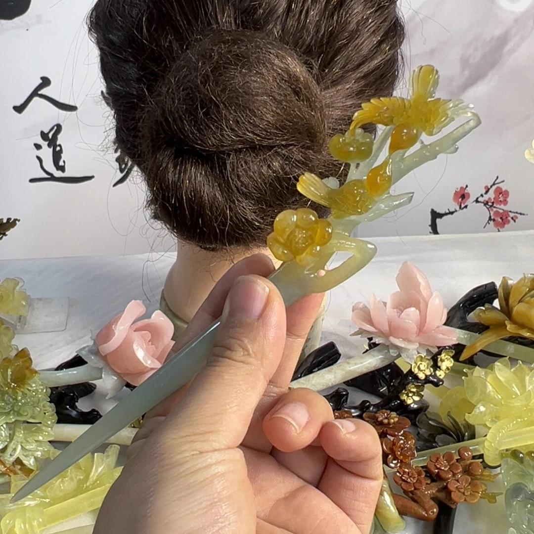 胖***的定制蛇纹石玉毛货发饰