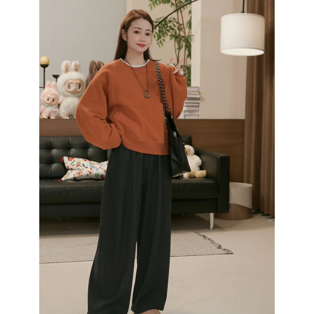 九月Oni【甜柿】圆领套头卫衣上衣宽松百搭蕾丝花边D183A25