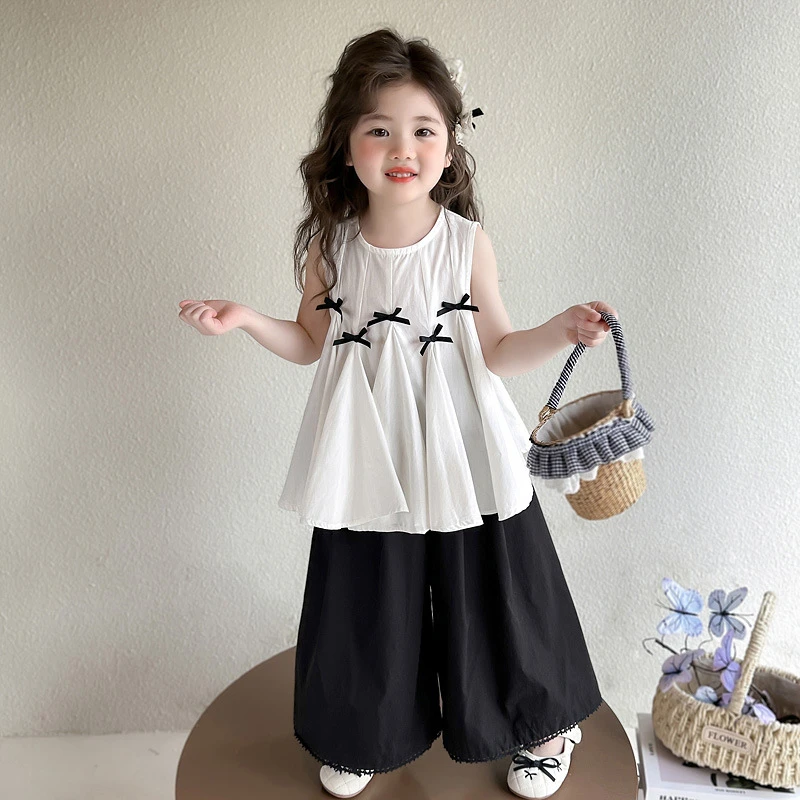 夏季新款洋气2025女童背心薄款大甩裤套装小女孩夏装衬衫裙两件套