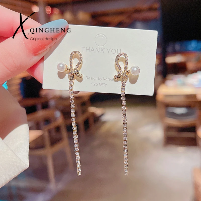 铜合金锆石耳饰时尚耳钉超仙长款轻奢气质通勤个性精致甜美简仙气