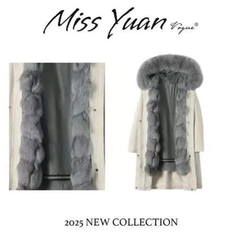 M.Y 媛总狐狸毛大门襟派克服时尚加厚保暖可拆卸外套