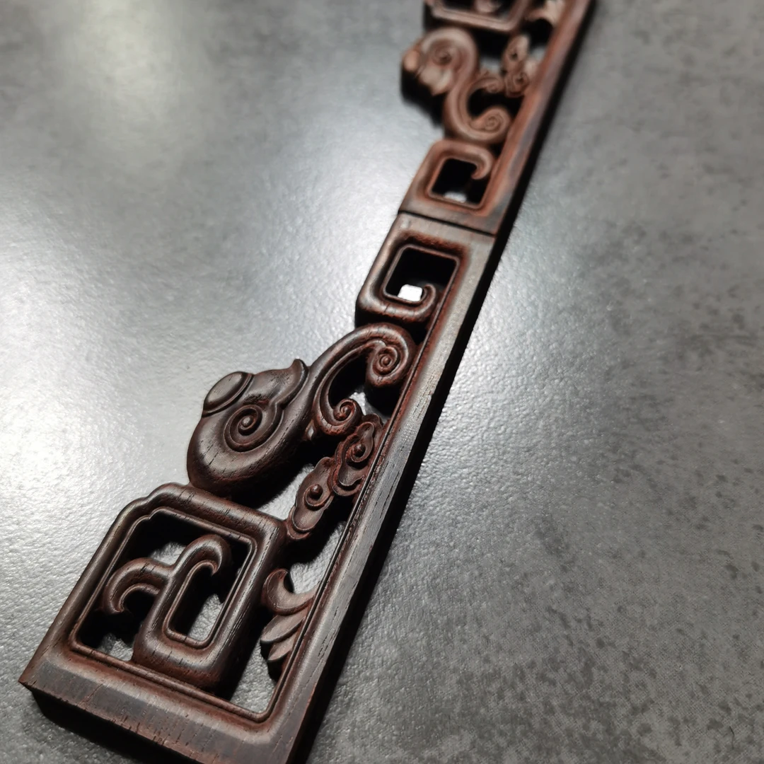 大红酸枝饰品角花如意一对