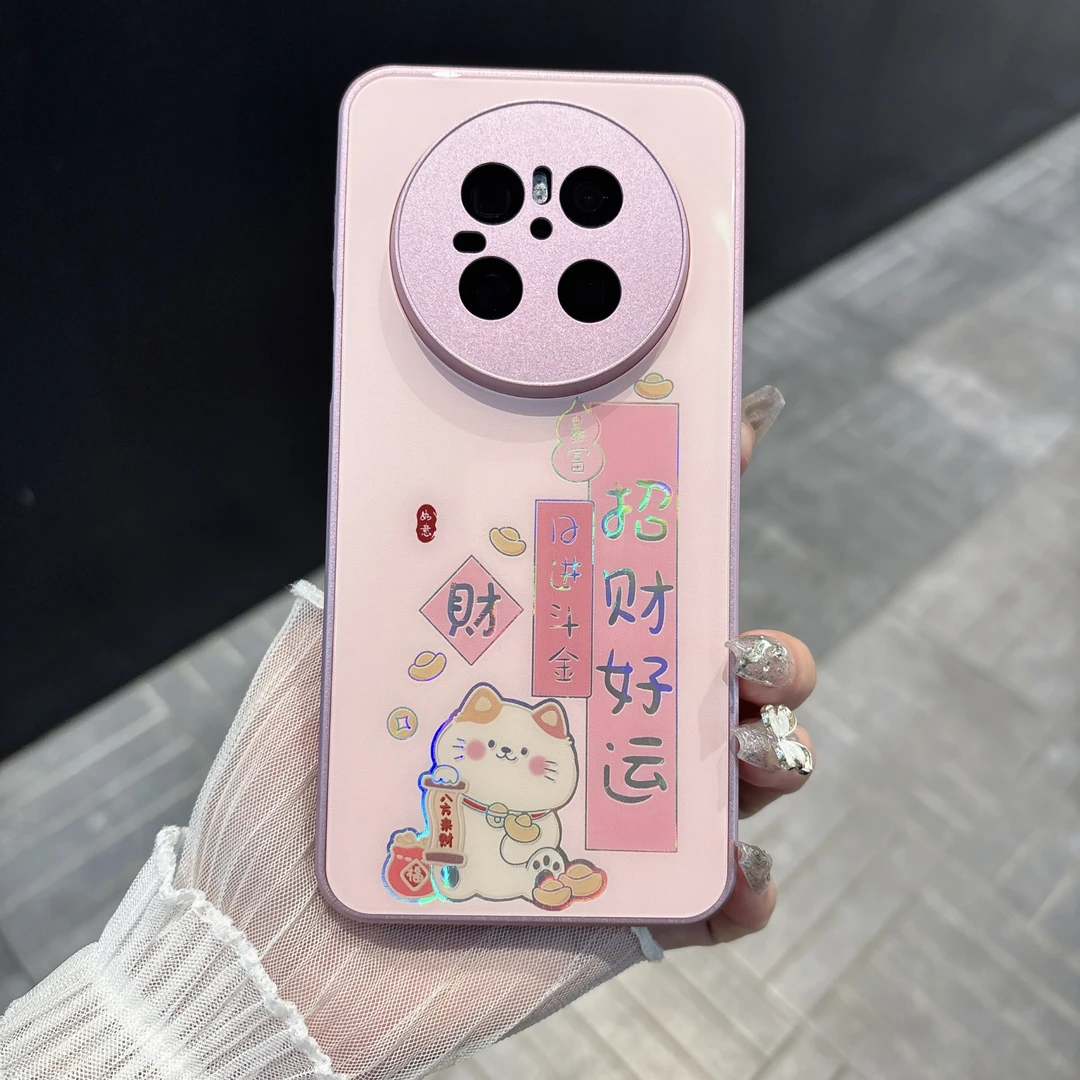 （华为系列）招财猫适用mate70/60/50烫金肤感玻璃创意防摔手机壳