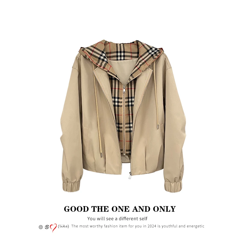 时尚高级拼接格子假两件外套301585