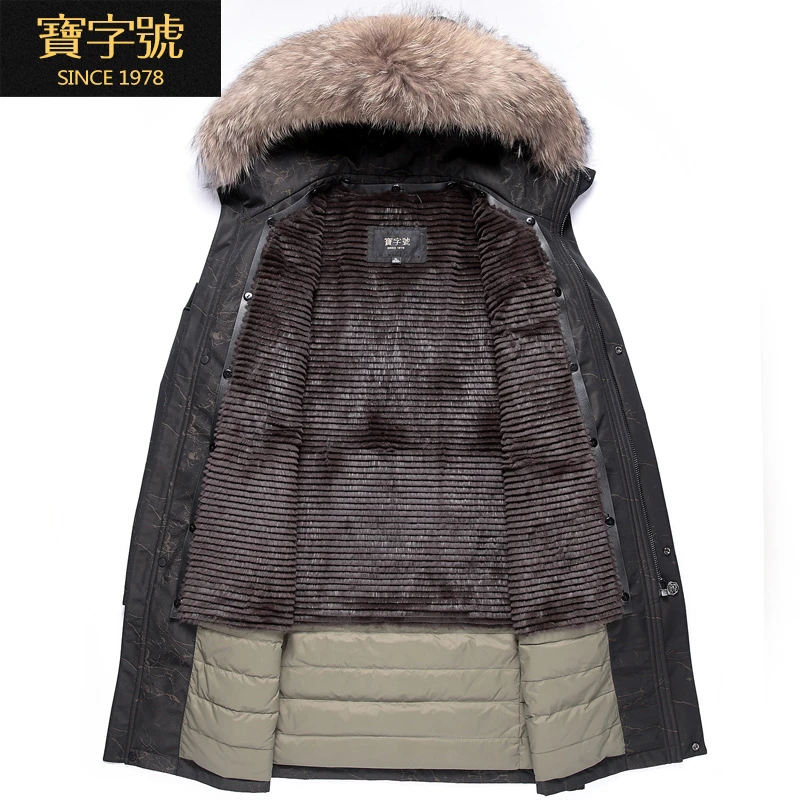 179羽绒服男中长款貉子领皮草内胆冬季外套商务派克服男w.