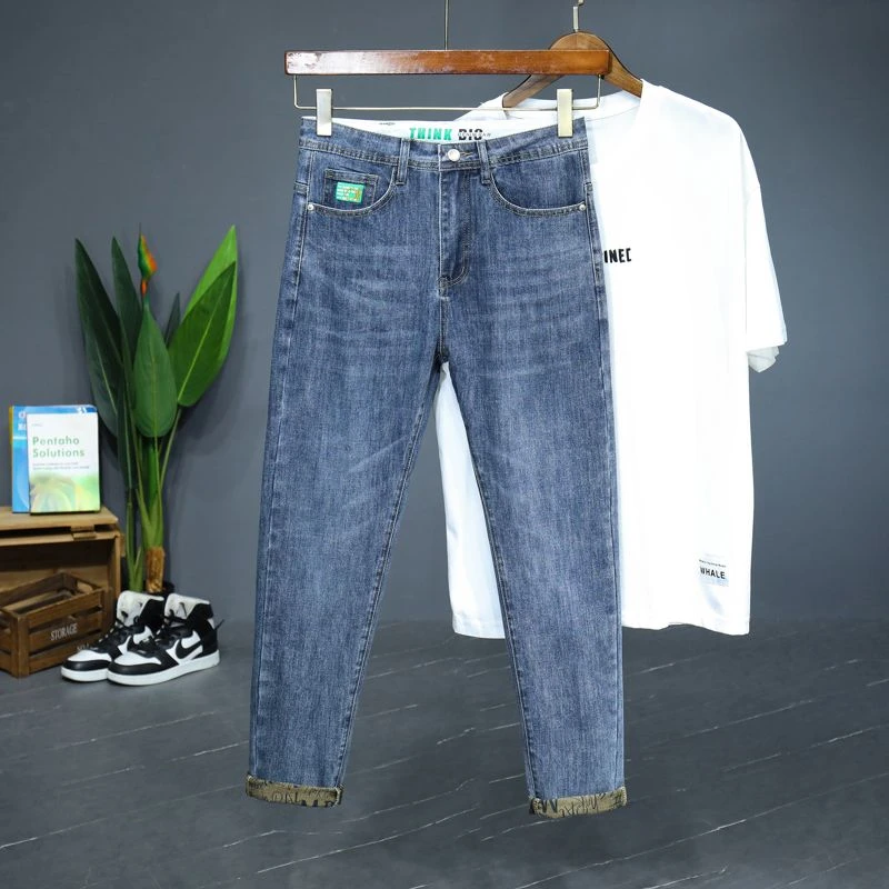夏季薄款牛仔裤男夏季直筒薄款牛仔裤新款弹力修身休闲九分裤子