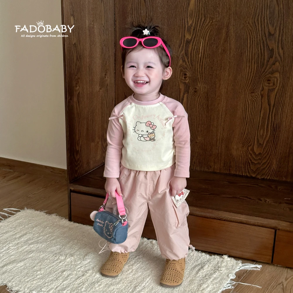 女童卡通T恤套装2025新款秋季宝宝洋气插肩袖上衣儿童休闲工装裤