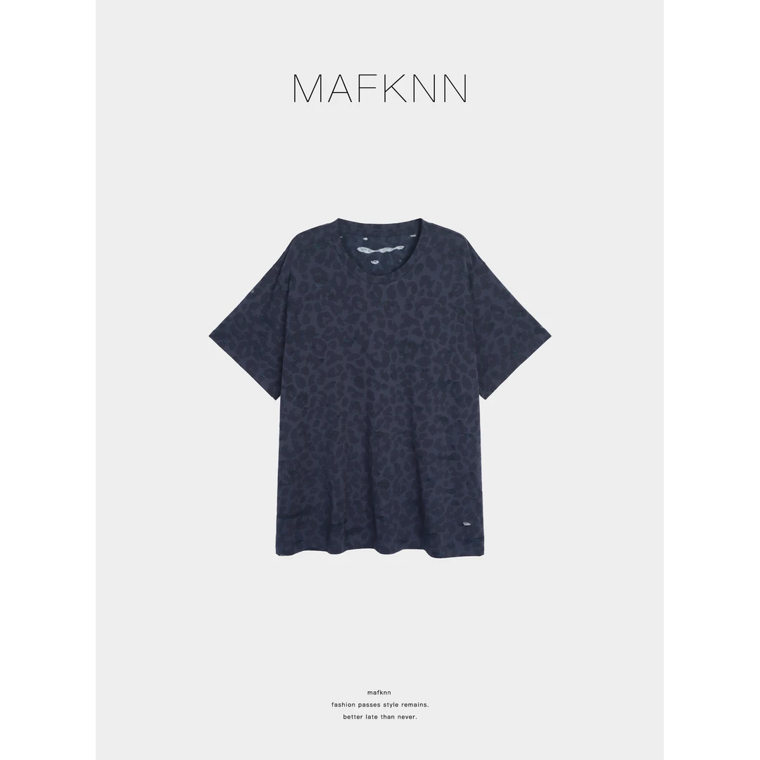 MAFKNN/玛肯时尚休闲简约纯色百搭夏季豹纹T恤MK12849