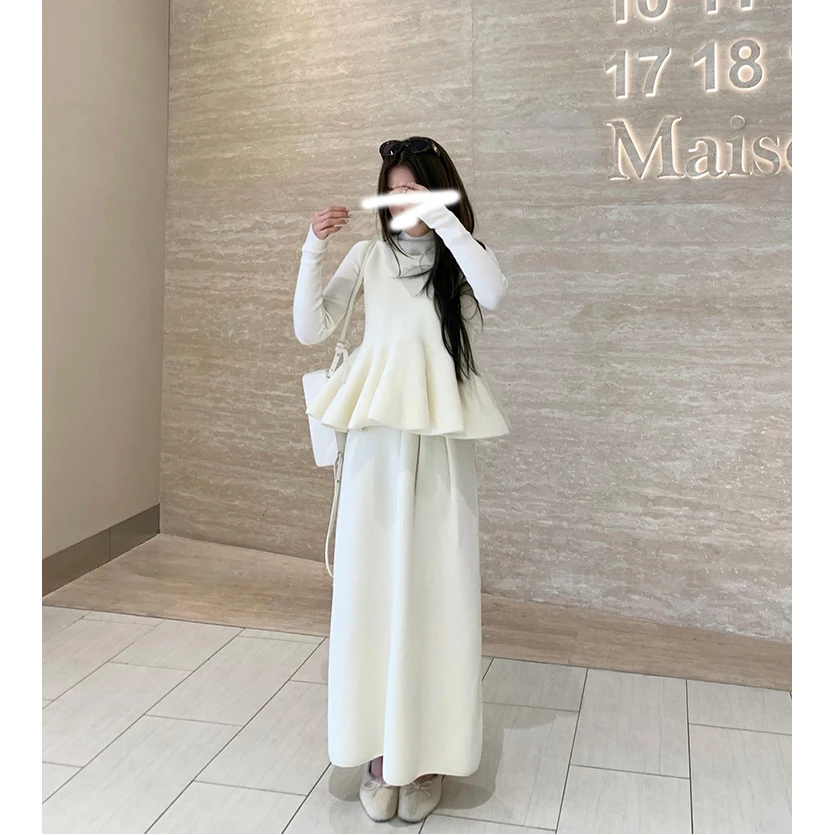 乖乖小公主 娃娃领背心针织衫+鱼尾半身裙套装气质两件套